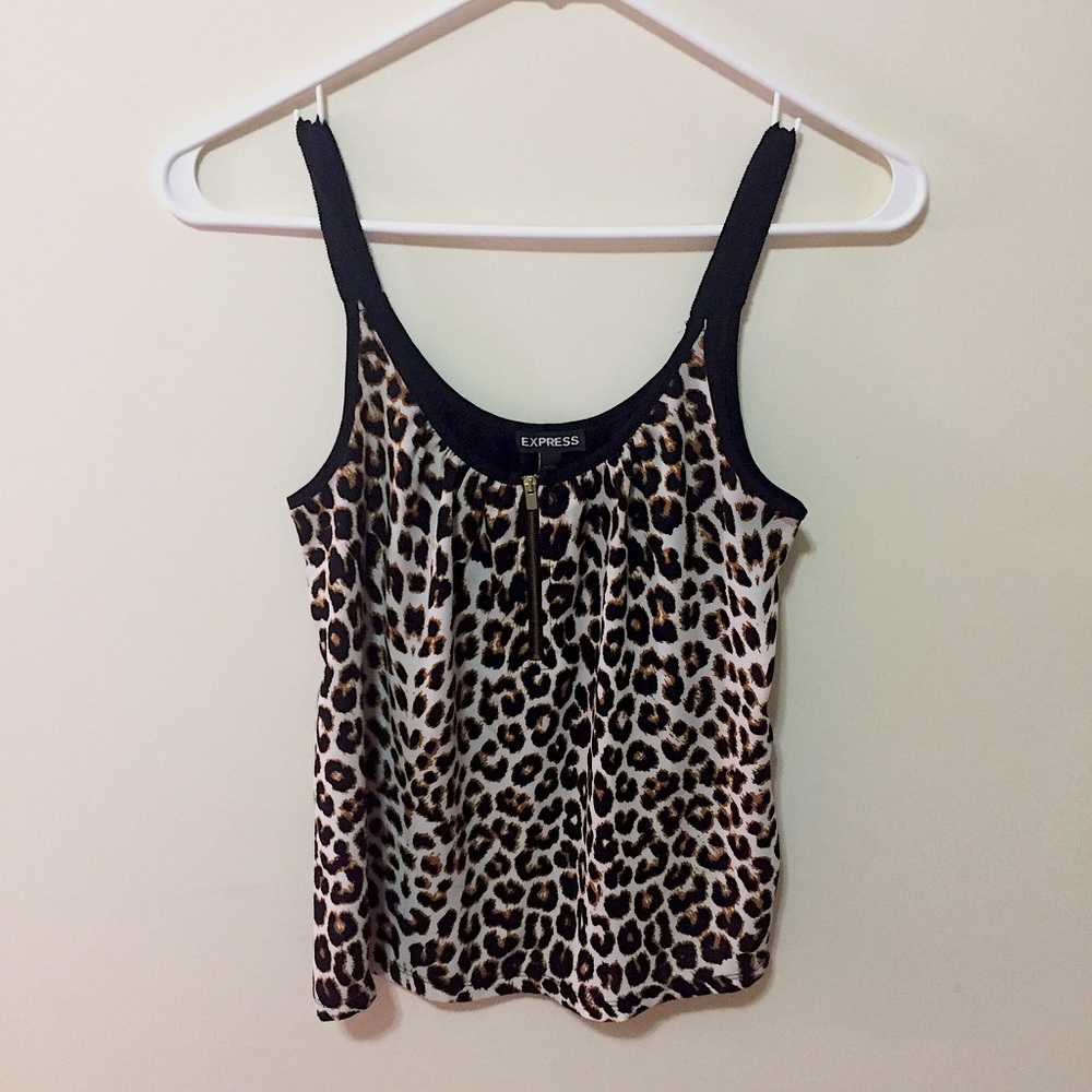 Express - Leopard Print Tank Top with Gold Zipper